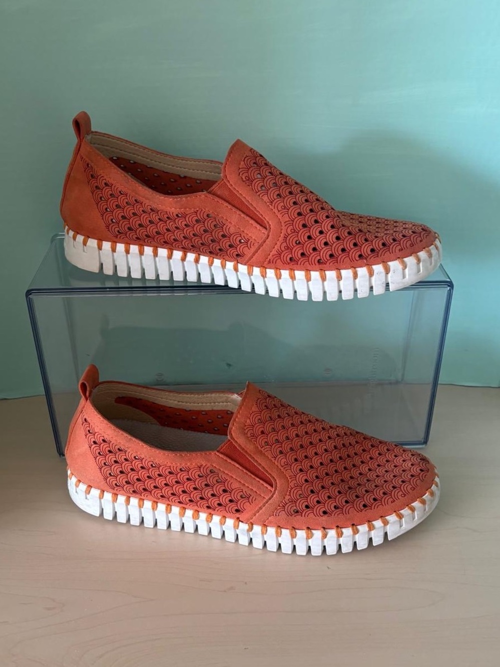 Ilse Jacobsen Tulip 139 Slip On Shoes Women EU 40 Coral Orange Laser Cut
